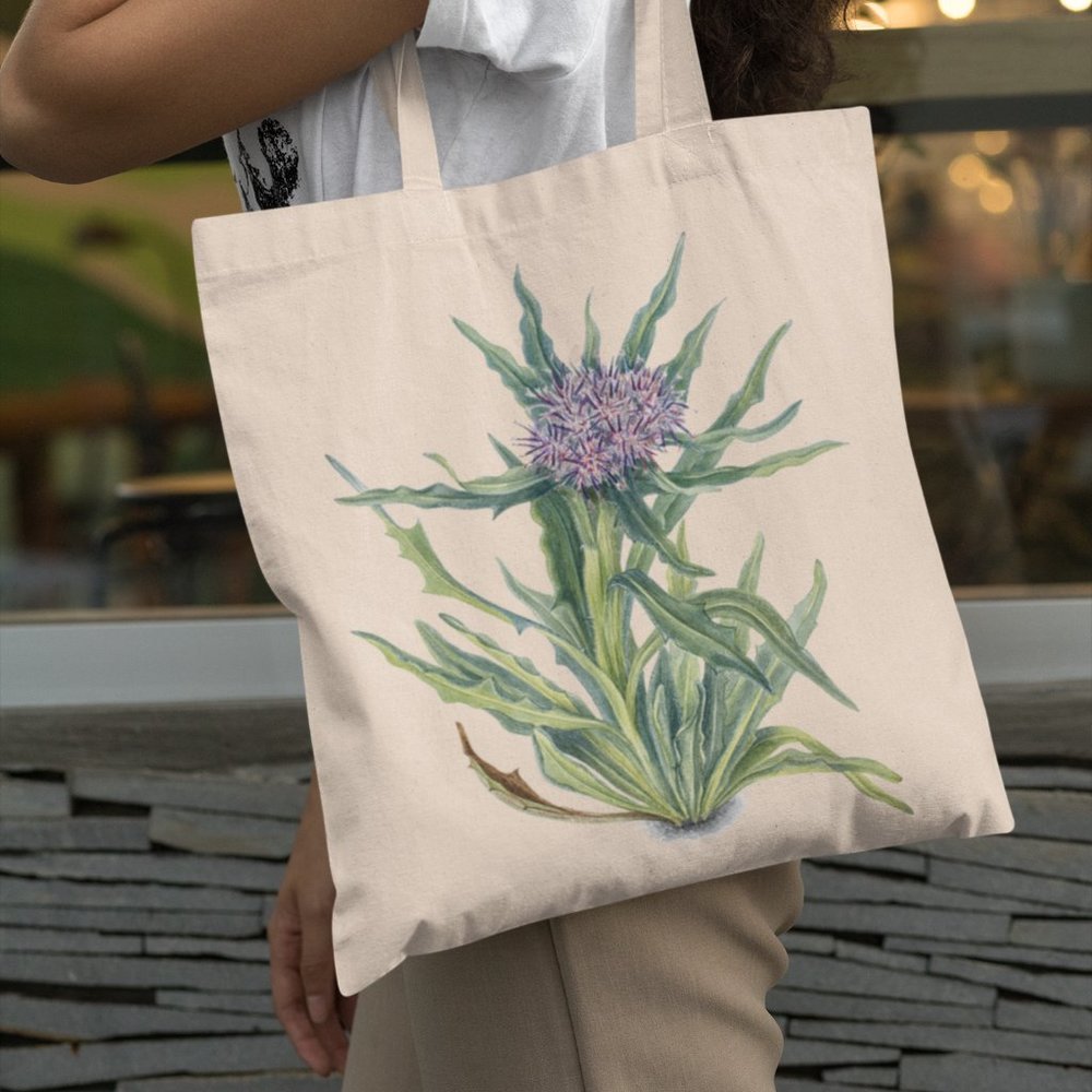 Dwarf Saw-wort Vintage Watercolor Floral Print Graphic Canvas Tote Bag